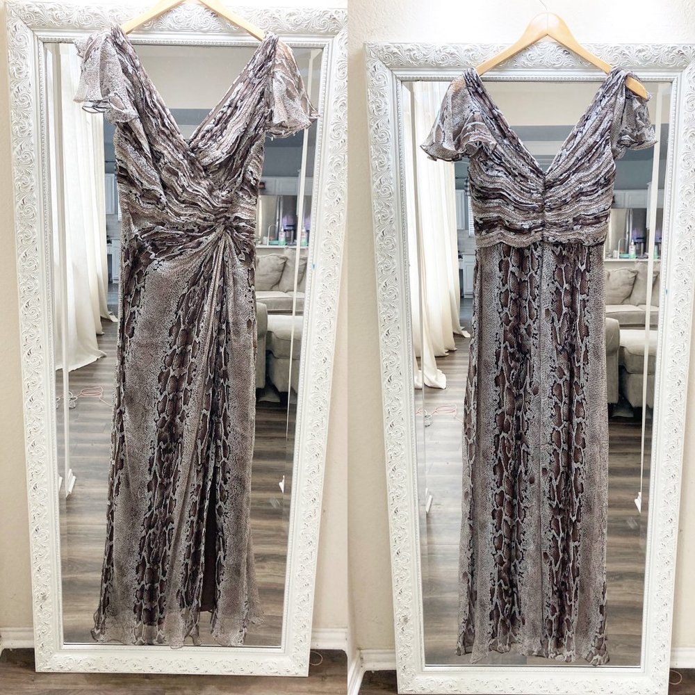 Tadashi Collection Animal Print Maxi Dress Gown Sz 4 Silk